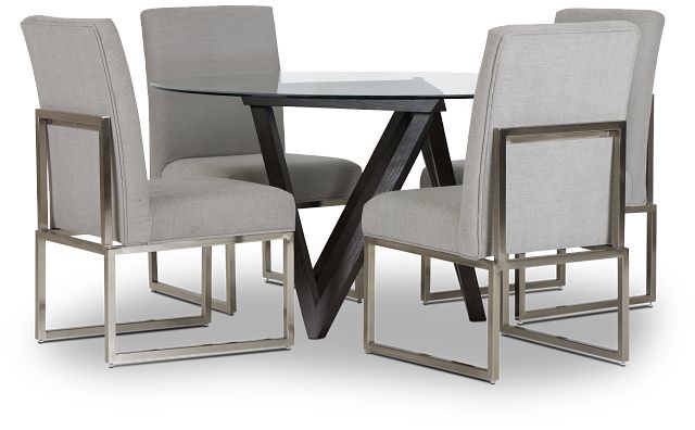 Tribeca Dark Tone Glass Round Table & 4 Metal Chairs (3)