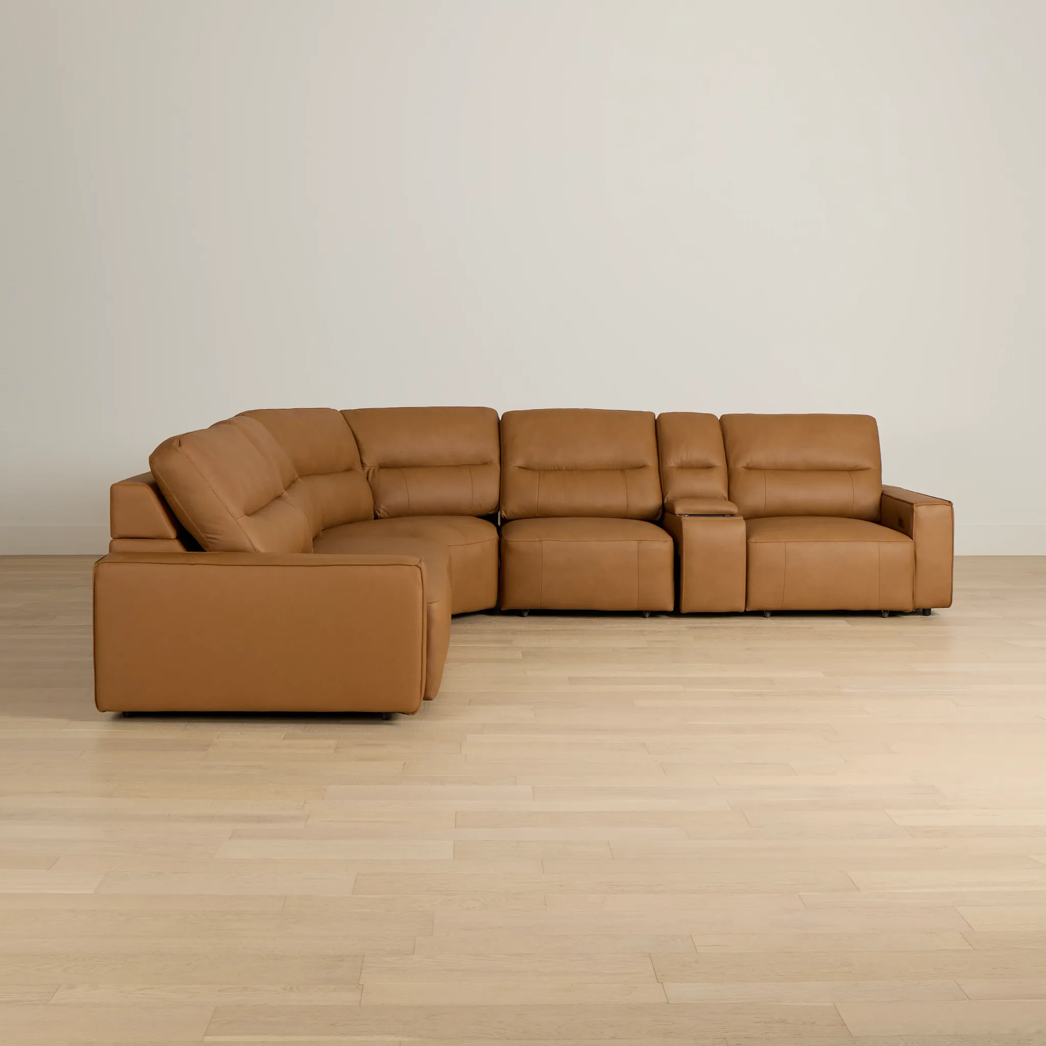 Rudy Brown Lthr/vinyl Medium Dual Power 2 Arm Extension Chaise Sectional