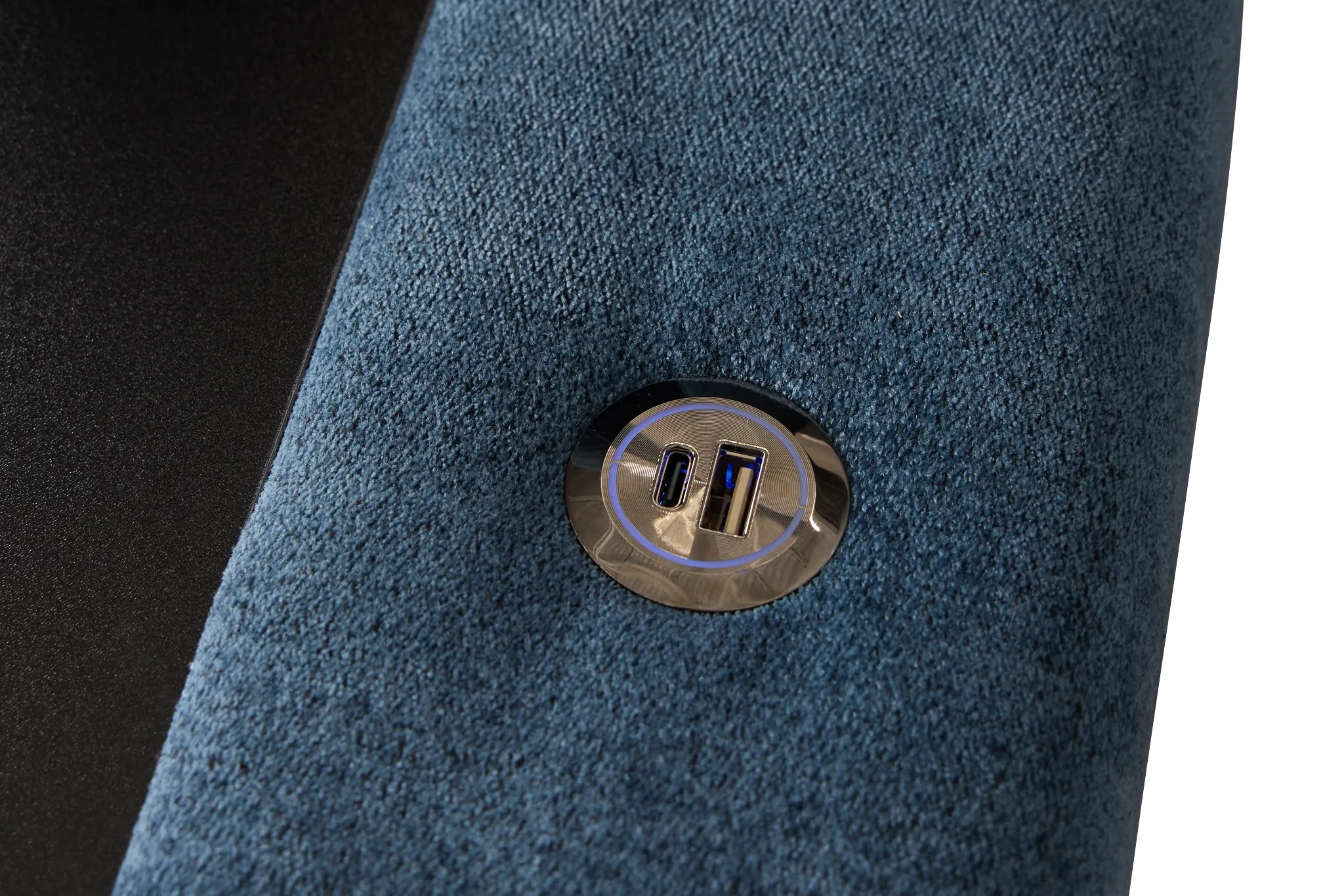 Addie Blue Fabric Medium Left Chaise Sleeper Sectional With Console