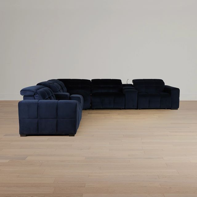 Gemma Navy Velvet Large Dual Power Right Chaise Sectional