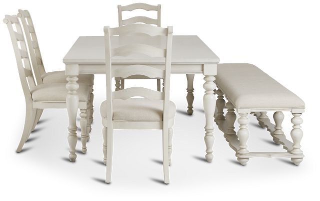 Savannah Ivory Rect Table, 4 Chairs & Bench (3)