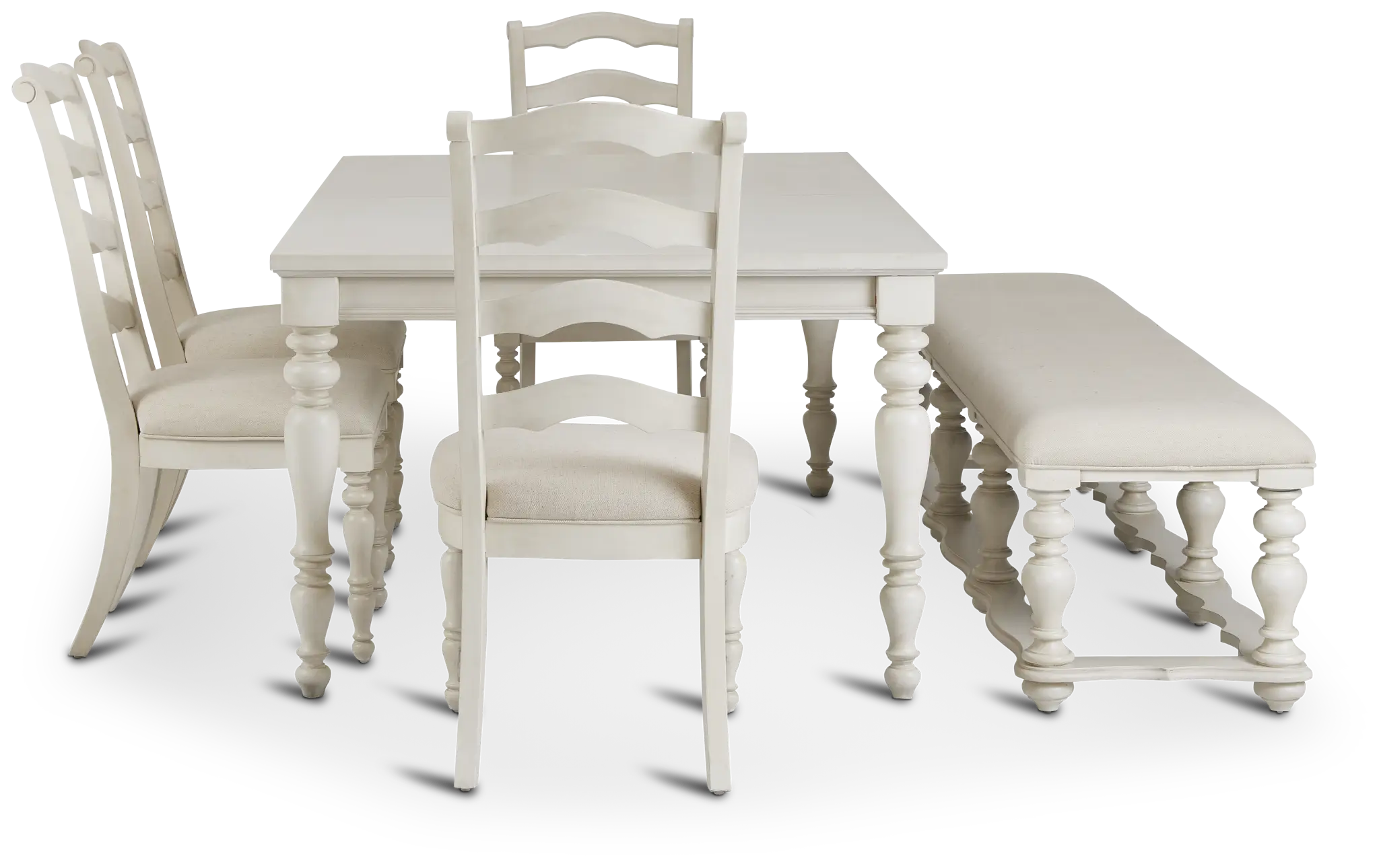 Savannah Ivory Rect Table, 4 Chairs & Bench Savannah Ivory Rect Table, 4 Chairs & Bench