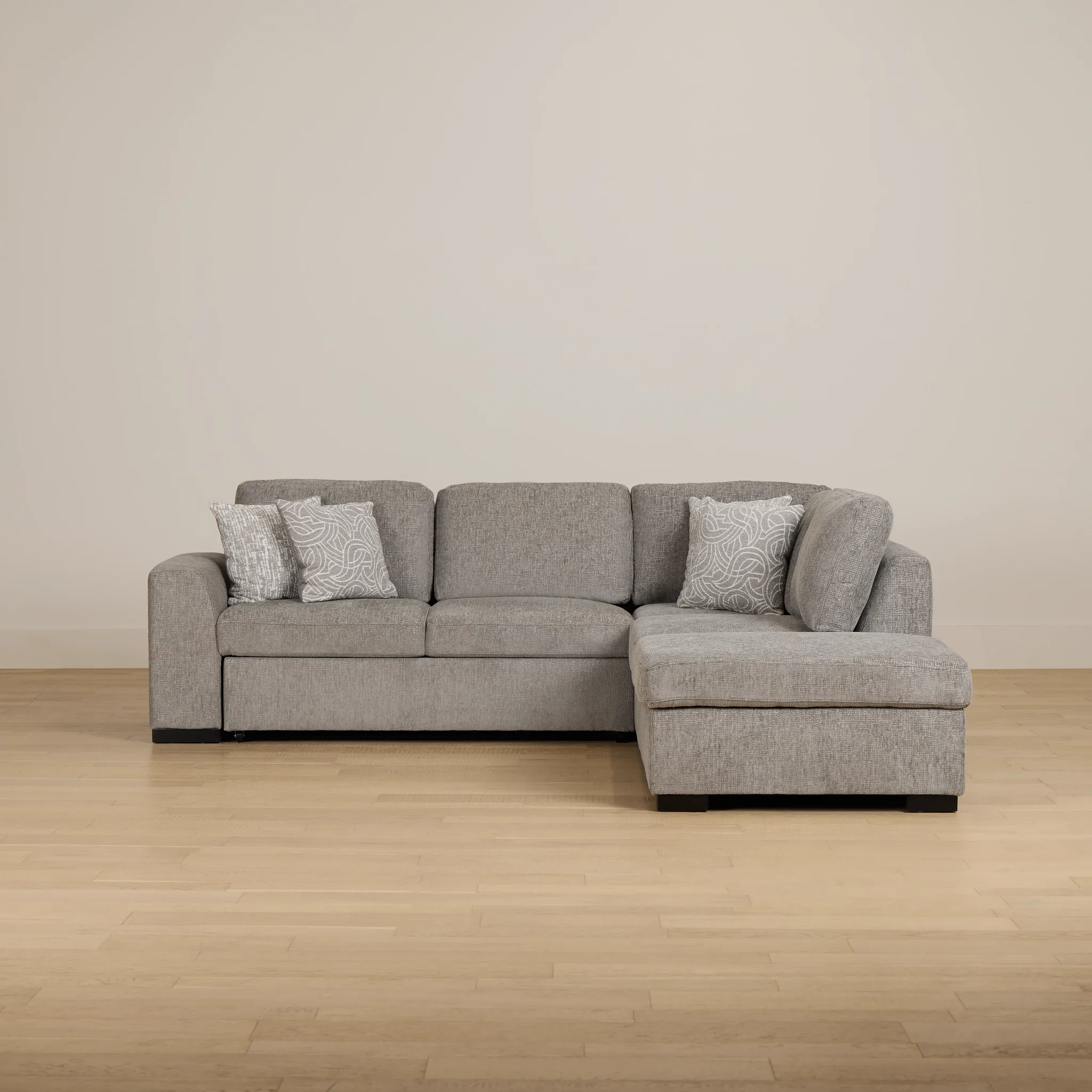 Blakely Gray Fabric Small Right Bumper Sleeper Sectional