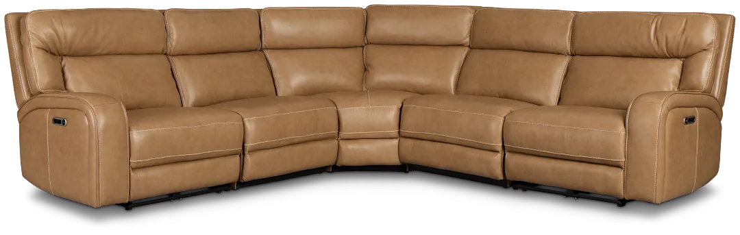 Jasper Light Brown Leather Small Two-arm Power Reclining Sectional