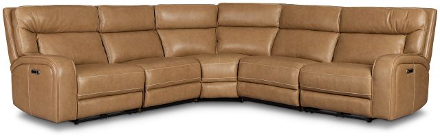 Jasper Light Brown Leather Small Two-arm Power Reclining Sectional