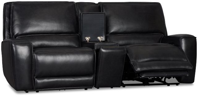 Miles Black Lthr/vinyl 3-piece Dual Power Modular Sofa With Console