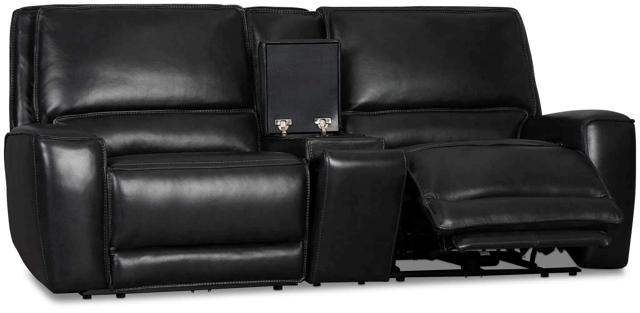 Miles Black Lthr/vinyl 3-piece Dual Power Modular Sofa With Console