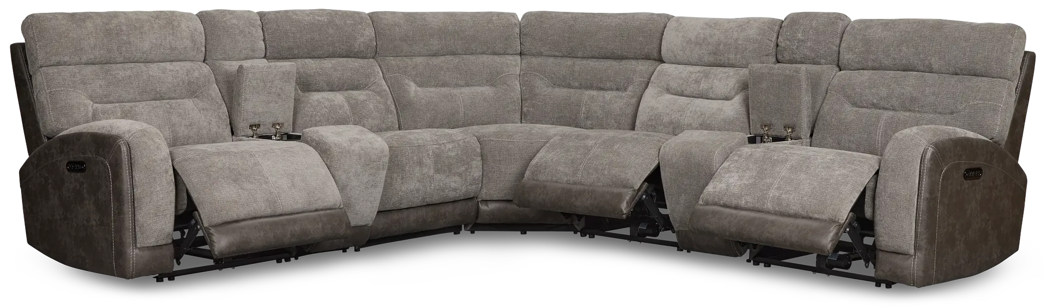 Travis Gray Fabric Large Triple Power Reclining Two-arm Sectional Travis Gray Fabric Large Triple Power Reclining Two-arm Sectional