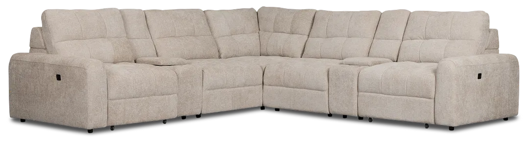 Hendrix Light Taupe Fabric Large Dual Power 2 Arm Extension Chaise Sectional