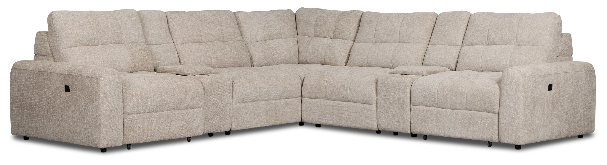 Hendrix Light Taupe Fabric Large Dual Power 2 Arm Extension Chaise Sectional