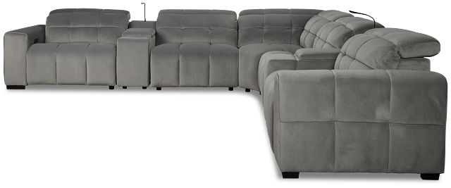 Gemma Light Gray Velvet Large Dual Power Reclining Two-arm Sectional