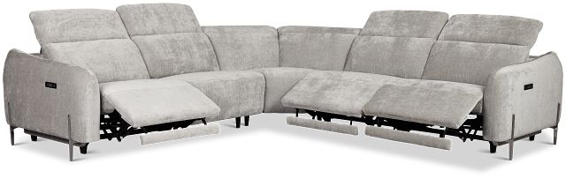 Zuri Gray Velvet Small Triple Power Reclining Two-arm Sectional