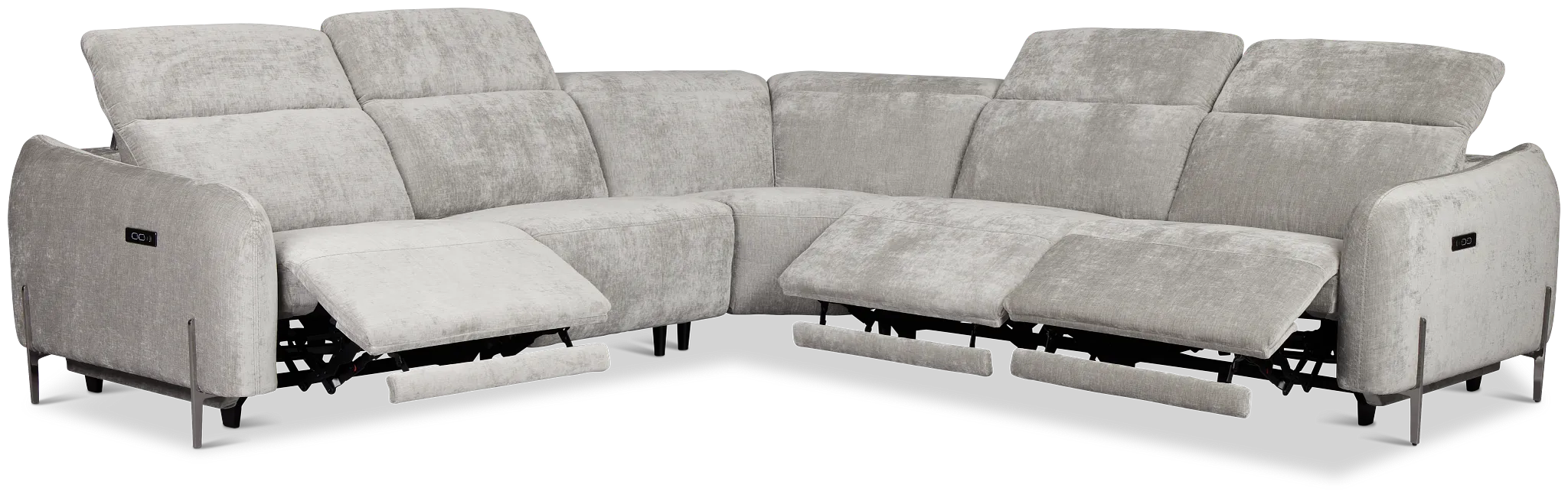 Zuri Gray Velvet Small Triple Power Reclining Two-arm Sectional