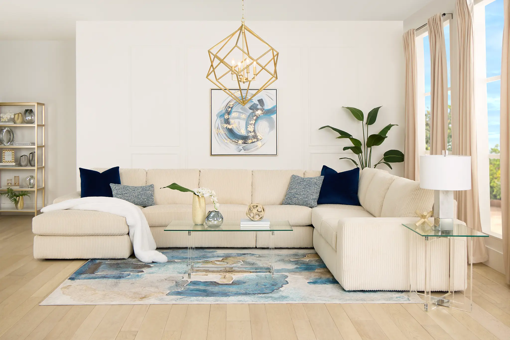 Charlie Ivory Fabric Large Left Chaise Sectional Charlie Ivory Fabric Large Left Chaise Sectional