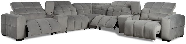 Gemma Light Gray Velvet Large Dual Power Right Chaise Sectional