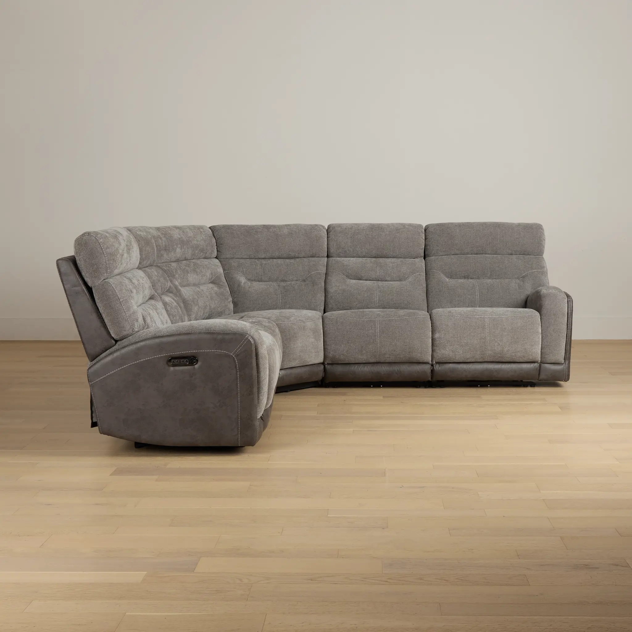 Travis Gray Fabric Small Two-arm Power Reclining Sectional Travis Gray Fabric Small Two-arm Power Reclining Sectional
