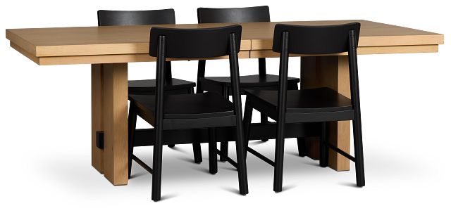 Highland Light Tone Rect Table & 4 Wood Chairs