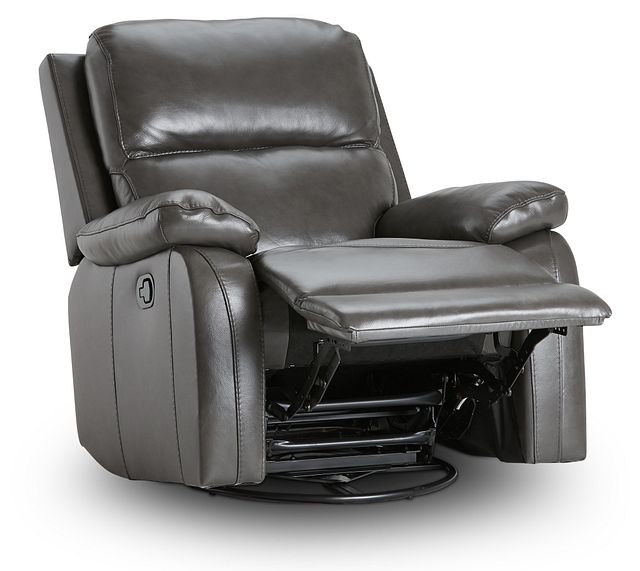 Mason Dark Gray Leather Swivel Glider Recliner