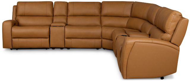 Summit Light Brown Lthr/vinyl Large Dual Power Reclining Two-arm Sectional