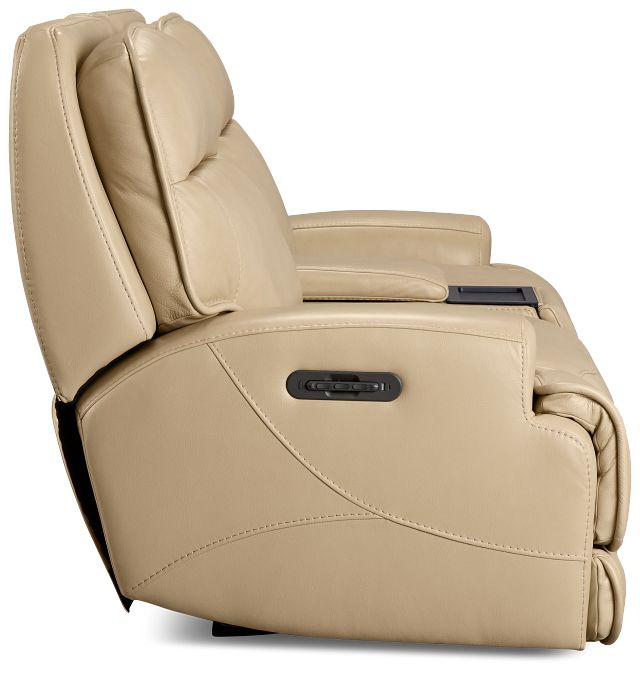Casey Light Beige Lthr/vinyl Power Reclining Console Sofa