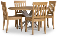 Nantucket Two-tone Pine Round Table & 4 Light Tone Chairs