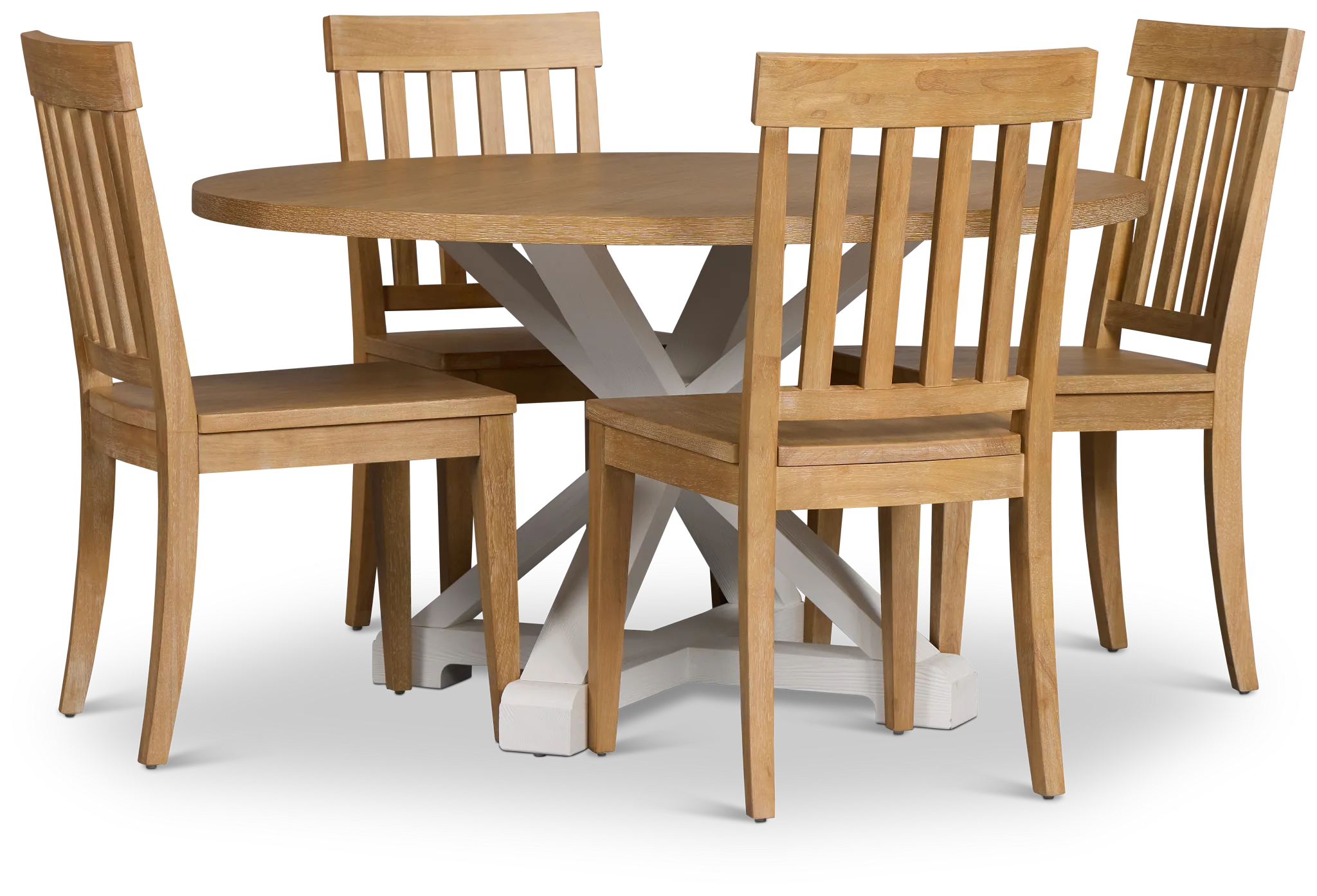 Nantucket Two-tone Pine Round Table & 4 Light Tone Chairs