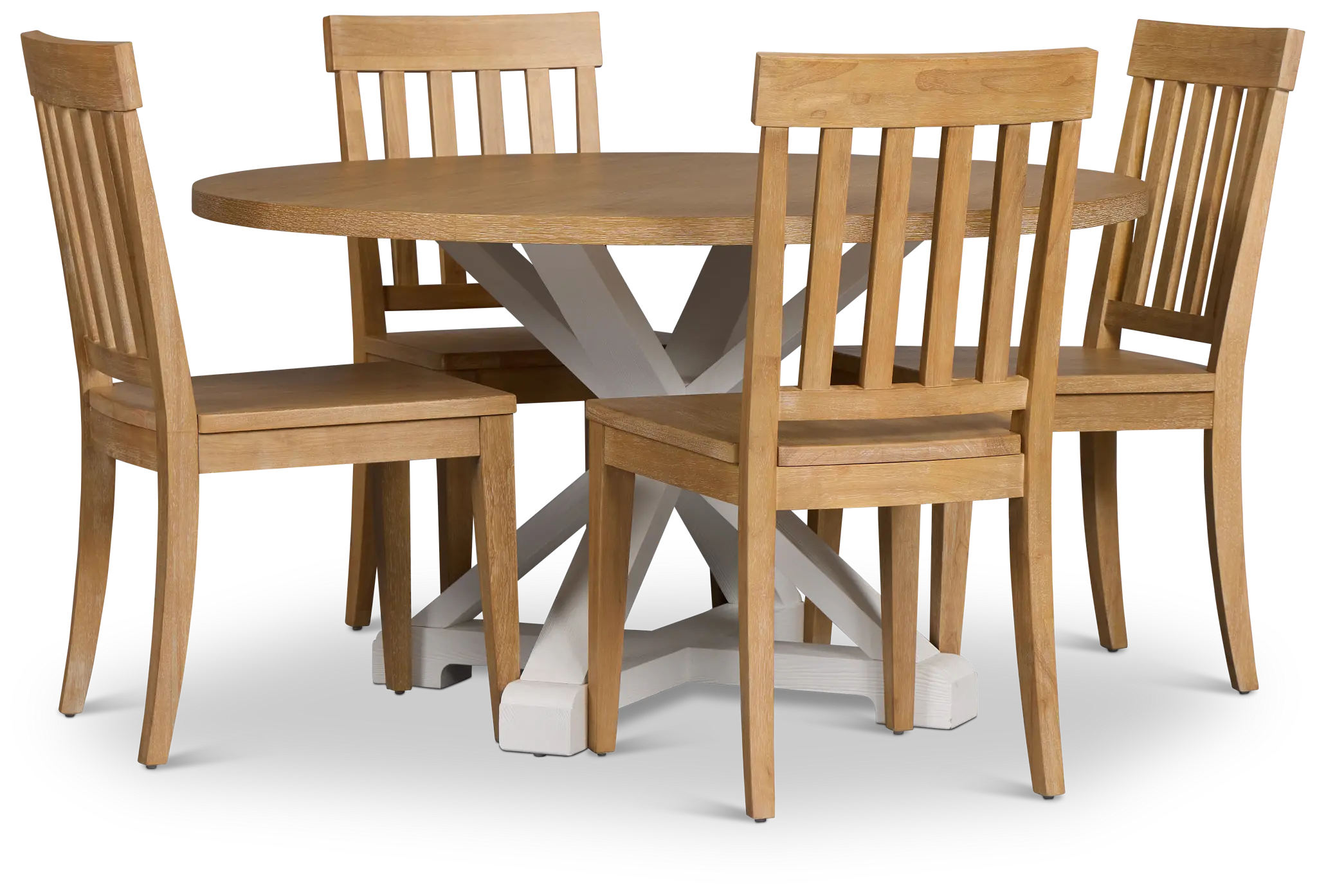 Nantucket Two-tone Pine Round Table & 4 Light Tone Chairs Nantucket Two-tone Pine Round Table & 4 Light Tone Chairs