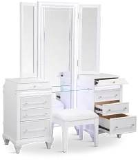 Milan White Vanity & Mirror With Stool