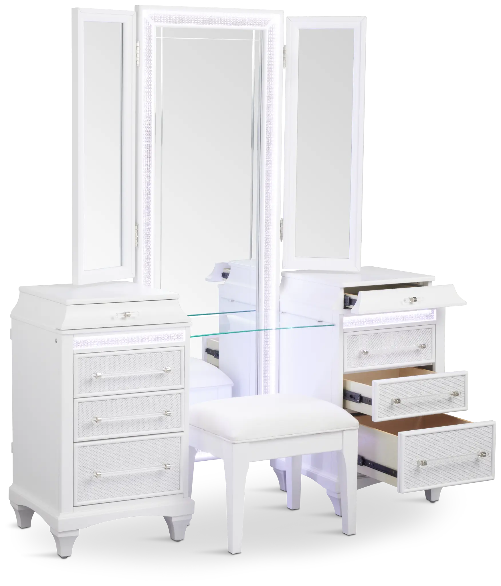 Milan White Vanity & Mirror With Stool Milan White Vanity & Mirror With Stool