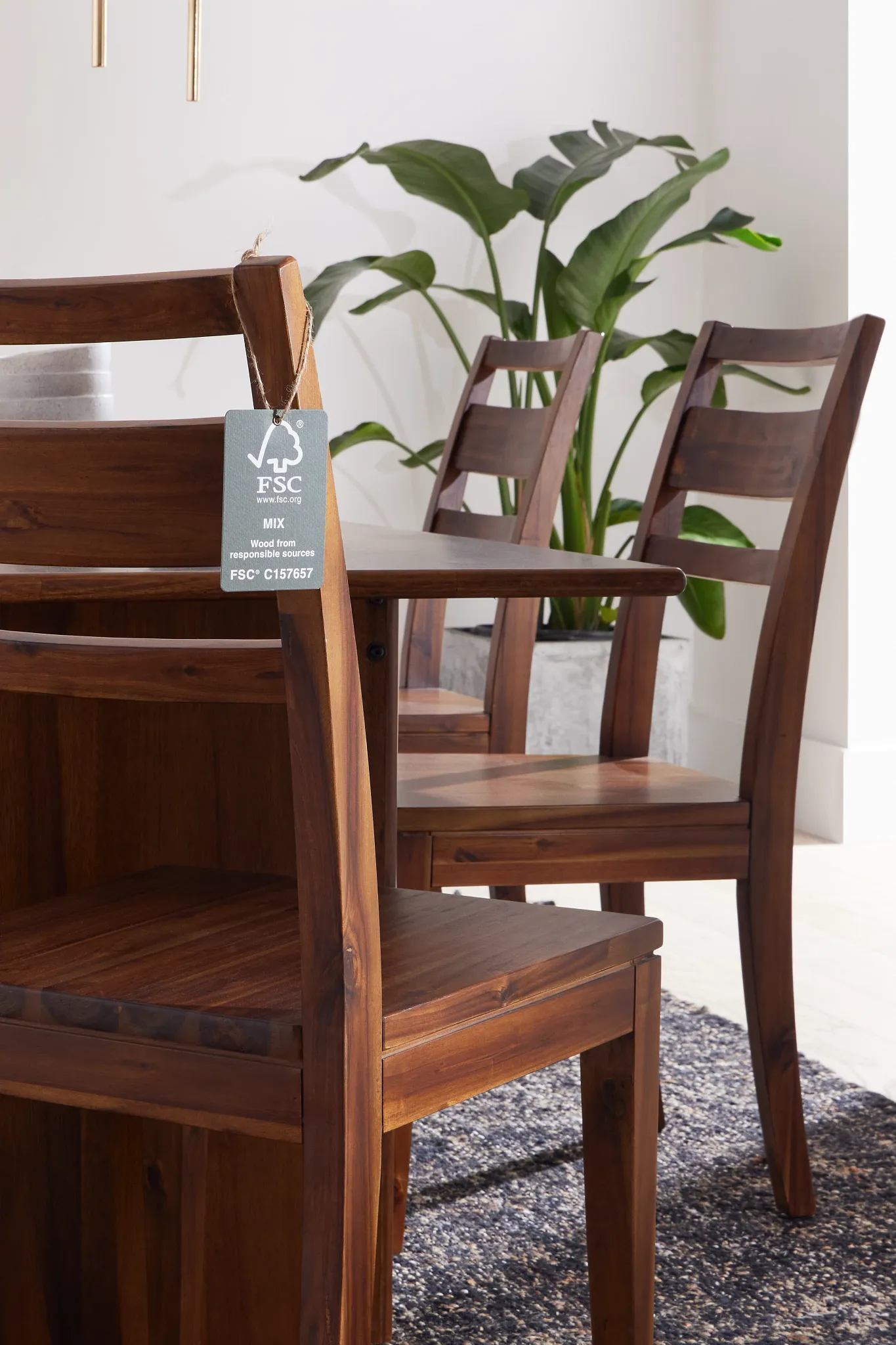 Bowery Dark Tone Rectangular Table & 4 Wood Chairs