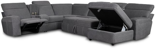 Callum Dark Gray Fabric Medium Right Reclining Chaise Sleeper Sectional
