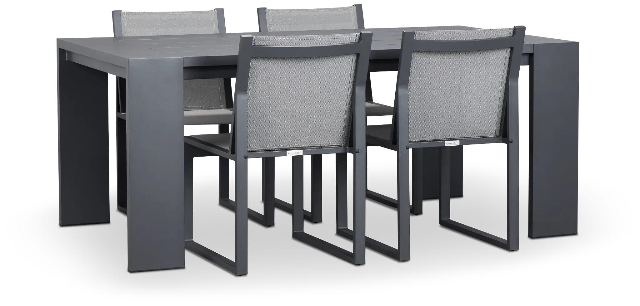 Linear Dark Gray 70" Aluminum Table & 4 Sling Side Chairs Linear Dark Gray 70" Aluminum Table & 4 Sling Side Chairs