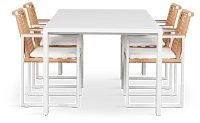 Sunrise White 86" Rectangular Table & 4 Teak Arm Chairs