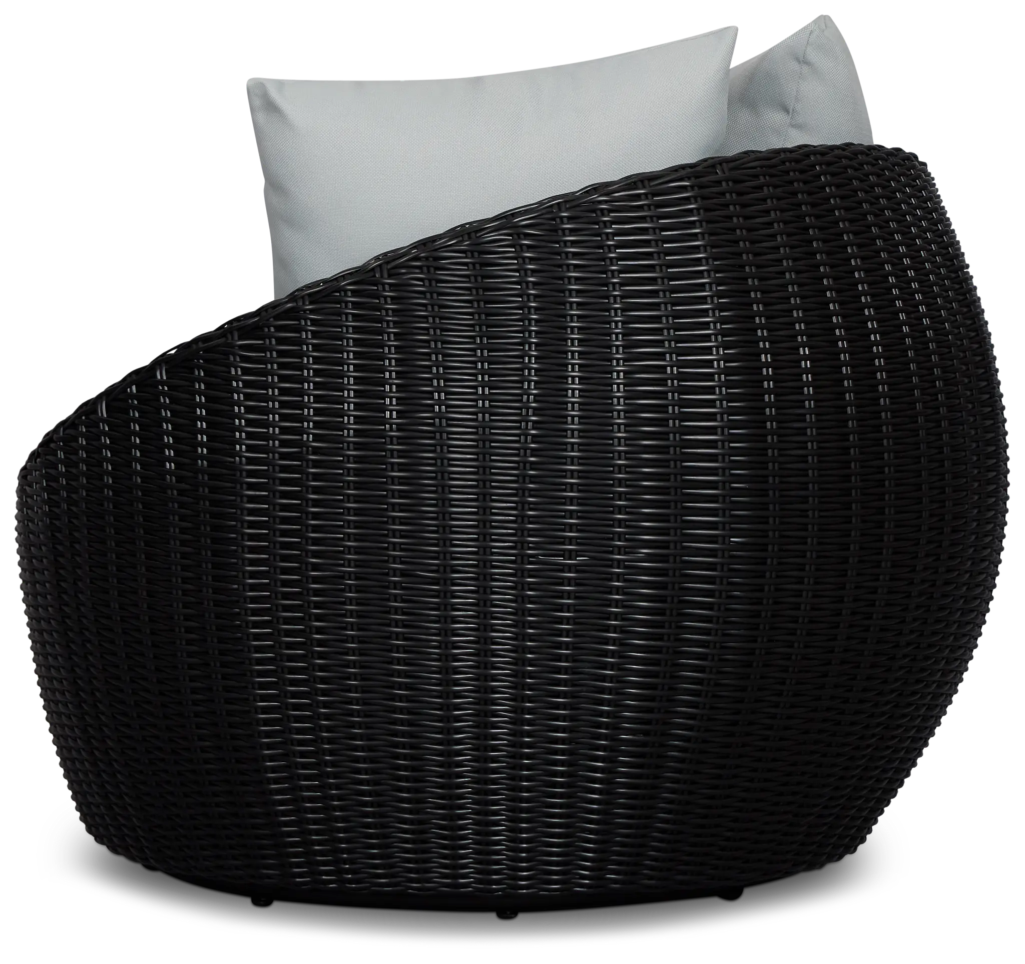 Montecito Black Curved Swivel Chair With Light Blue Cushions Montecito Black Curved Swivel Chair With Light Blue Cushions