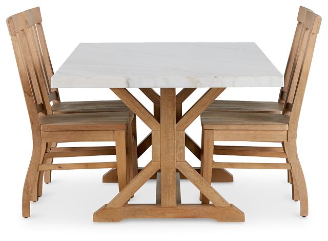 Somerset Light Tone Marble Rectangular Table & 4 Wood Chairs