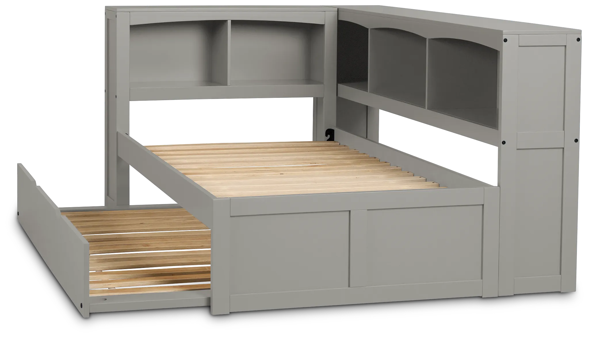 Charleston Gray Corner Bookcase Bed With Trundle