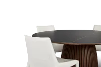 Wayne Two-tone Stone Round Table & 4 White Upholstered Chairs