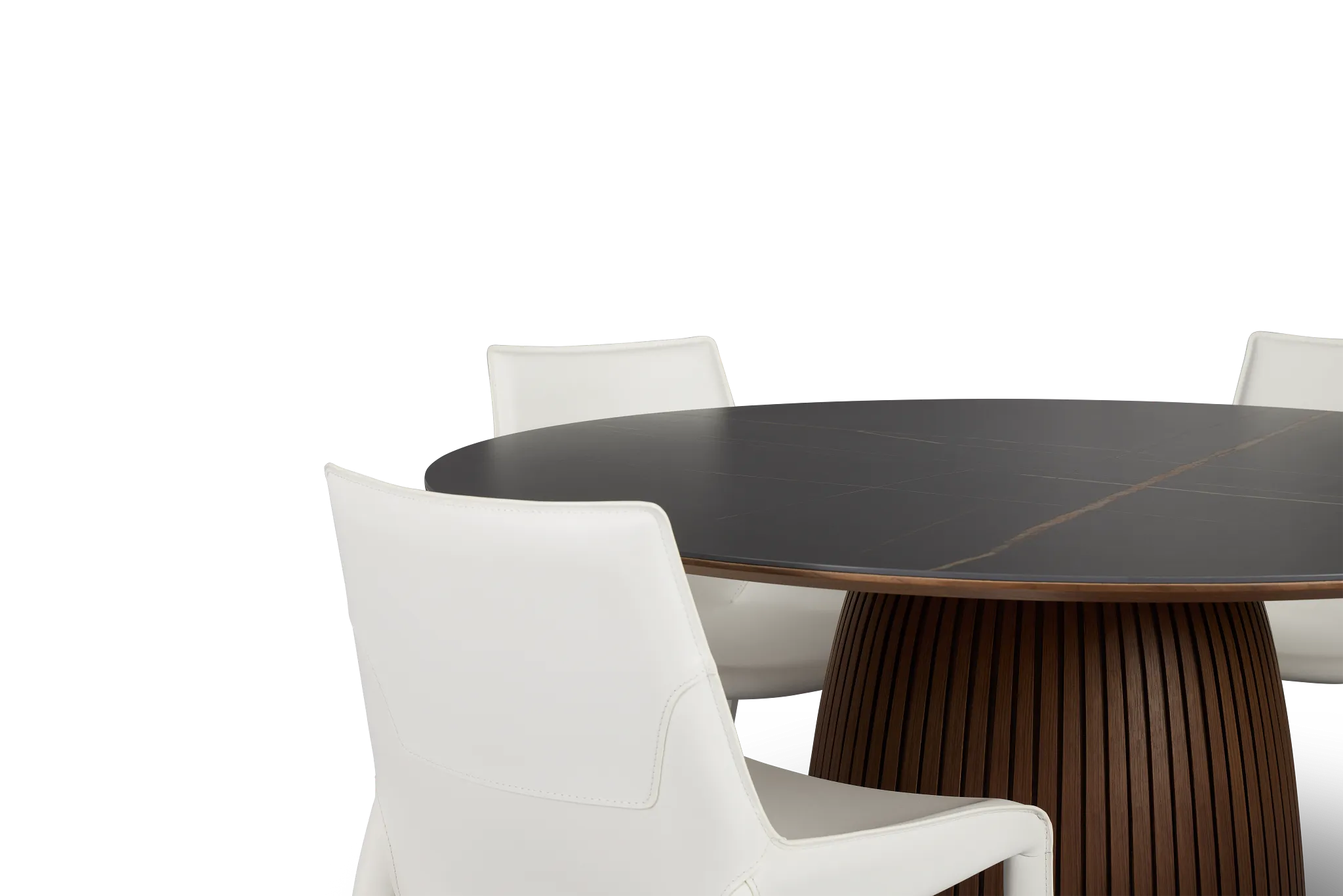 Wayne Two-tone Stone Round Table & 4 White Upholstered Chairs