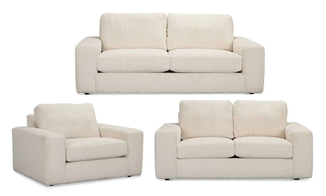 Charlie Ivory Fabric Living Room