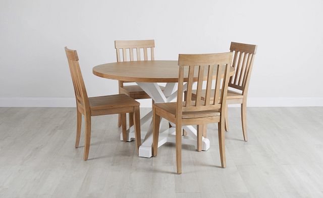 Nantucket Two-tone Light Tone Round Table & 4 Light Tone Chairs
