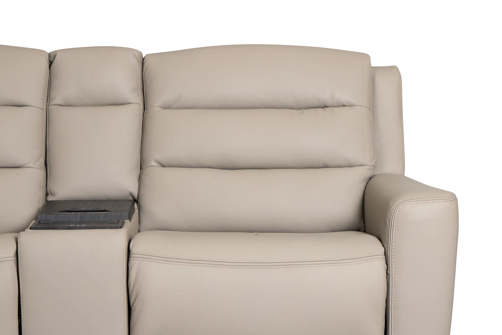 Wilder Taupe Leather Large Tri Power Sectional W/refrigerated Console