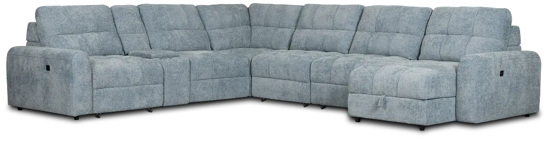 Hendrix Light Blue Fabric Large Triple Power Right Extension Chaise Sectional