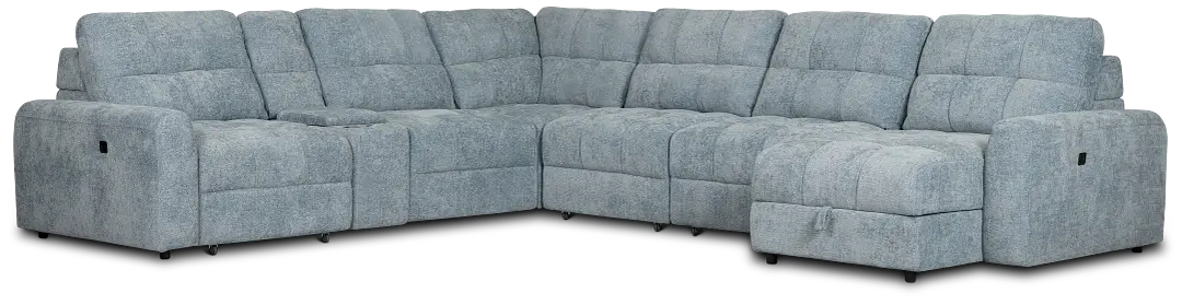 Hendrix Light Blue Fabric Large Triple Power Right Extension Chaise Sectional Hendrix Light Blue Fabric Large Triple Power Right Extension Chaise Sectional
