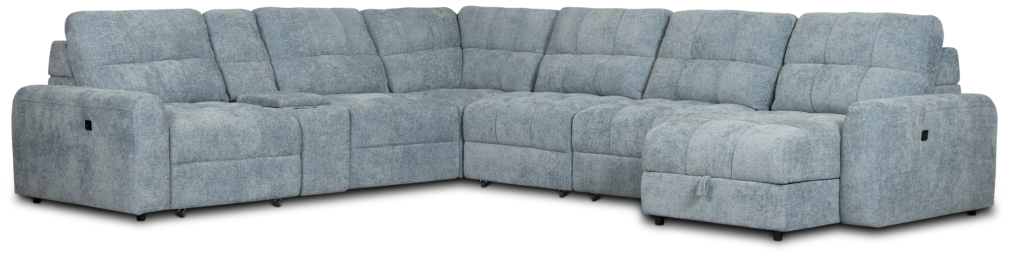 Hendrix Light Blue Fabric Large Triple Power Right Extension Chaise Sectiona Hendrix Light Blue Fabric Large Triple Power Right Extension Chaise Sectiona