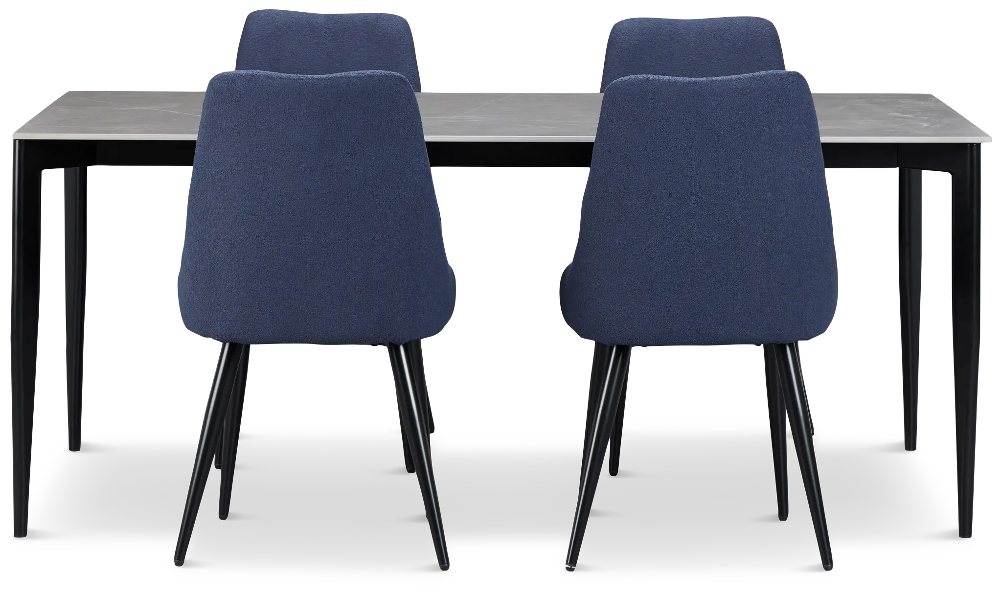 Andover Gray Rect Table & 4 Dark Blue Upholstered Curved Chairs Andover Gray Rect Table & 4 Dark Blue Upholstered Curved Chairs