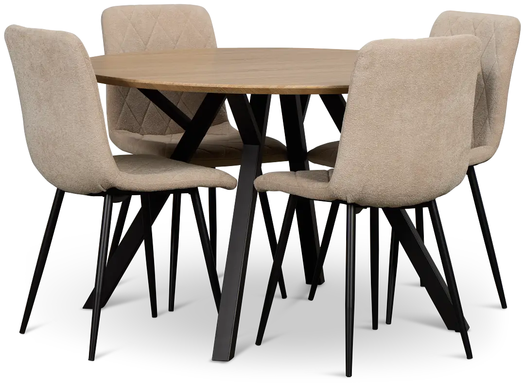 Lynden Light Tone Round Table With 4 Beige Upholstered Side Chairs Lynden Light Tone Round Table With 4 Beige Upholstered Side Chairs