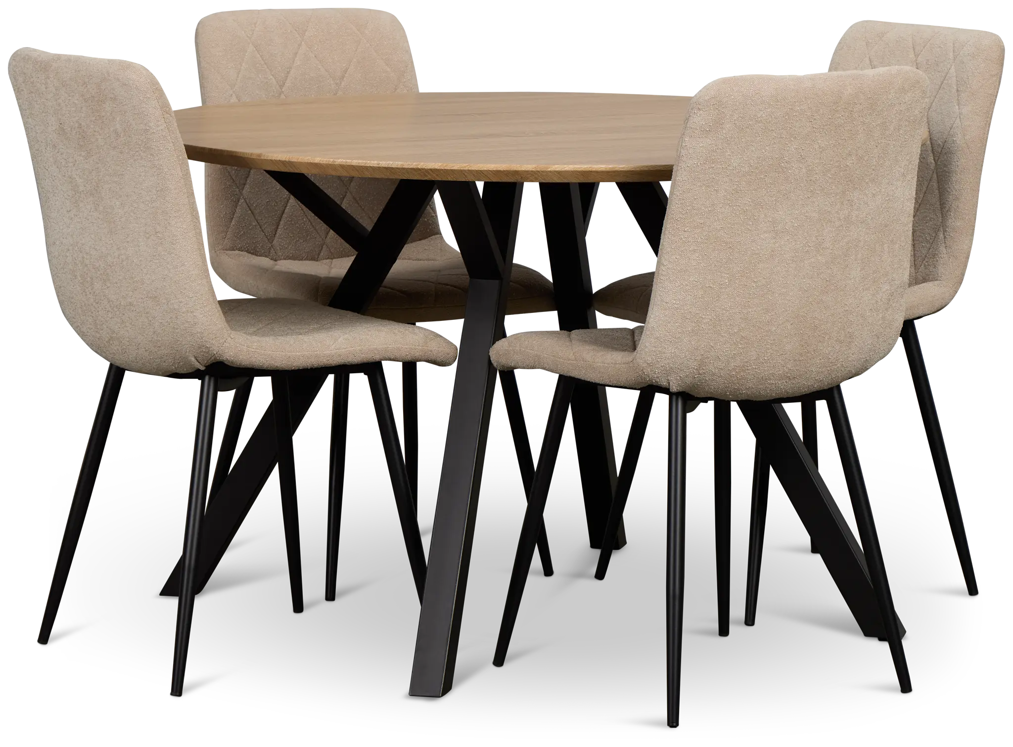 Lynden Light Tone Round Table With 4 Beige Upholstered Side Chairs Lynden Light Tone Round Table With 4 Beige Upholstered Side Chairs