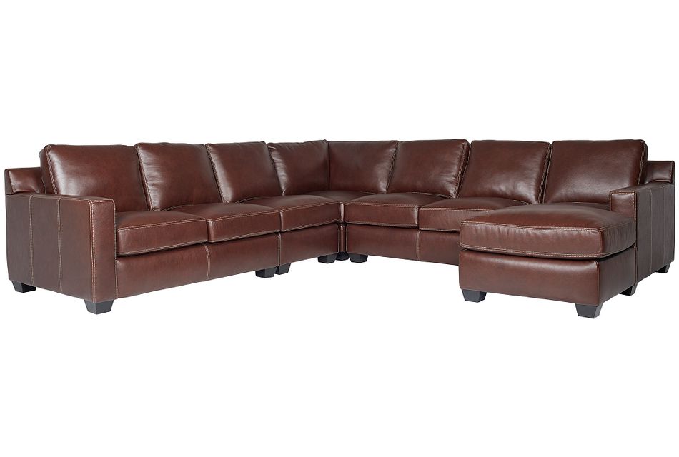 Carson Medium Brown Leather Large Right Chaise Sectional