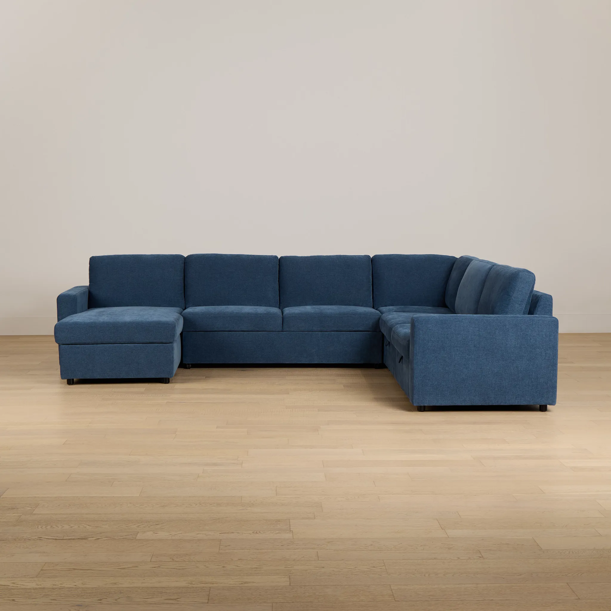 Addie Blue Fabric Medium Left Chaise Storage Sleeper Sectional