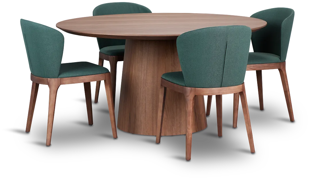 Nomad Mid Tone 59" Round Table & 4 Dark Green Chairs W/ Mid-tone Legs